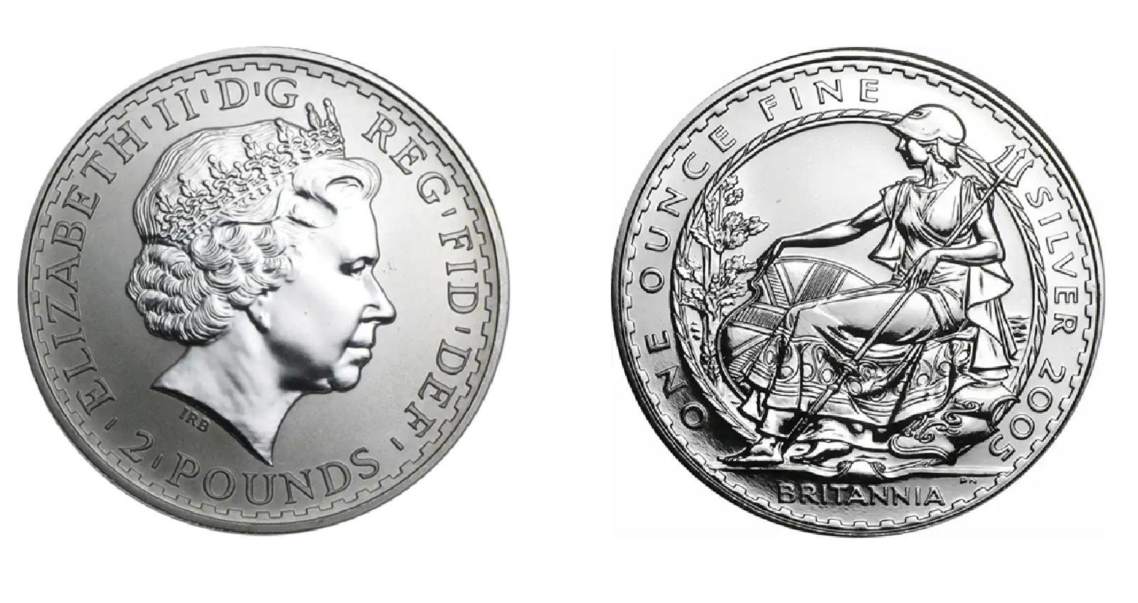 2 Pounds - Elizabeth II 4th portrait; 1 oz Fine Silver (2005) — United Kingdom