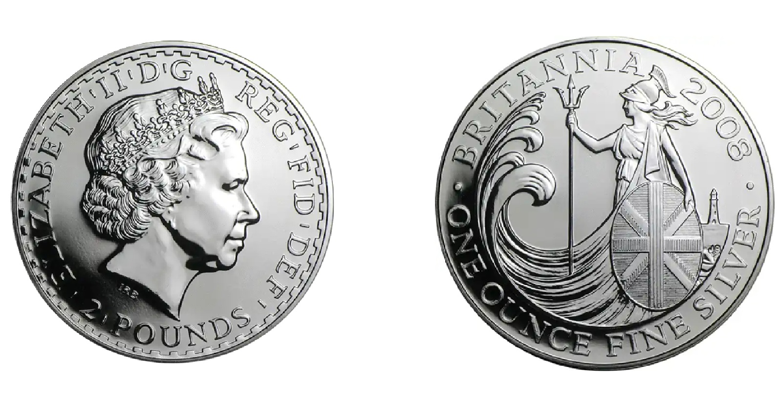 2 Pounds - Elizabeth II 4th portrait; 1 oz Fine Silver (2008) — United Kingdom