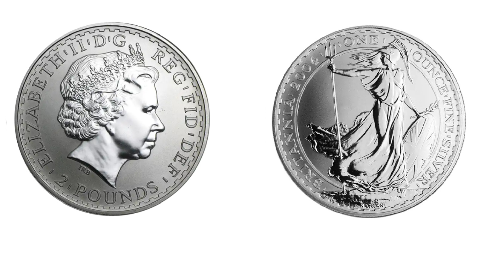 2 Pounds - Elizabeth II 4th portrait; 1 oz Fine Silver (.958) (2004) — United Kingdom