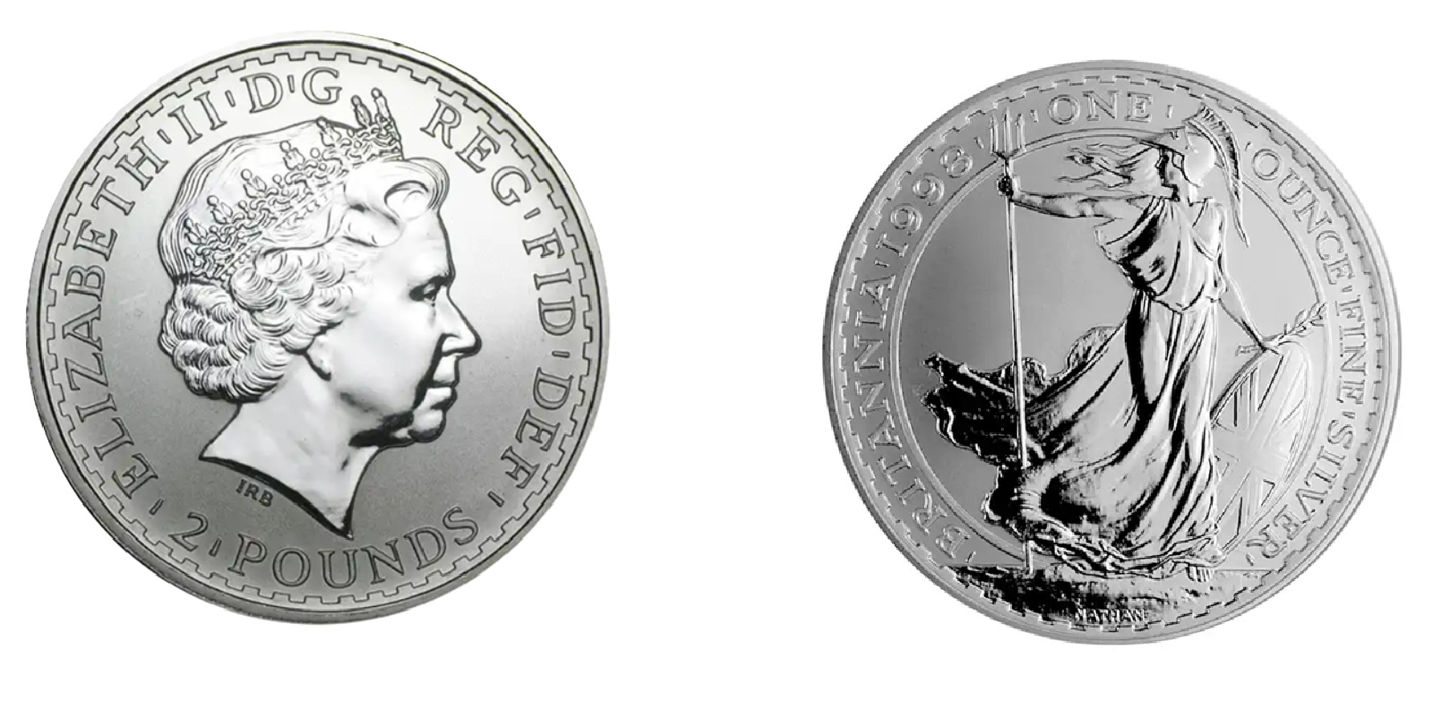 2 Pounds - Elizabeth II 4th portrait; 1 oz Fine Silver (.958) (1998) — United Kingdom