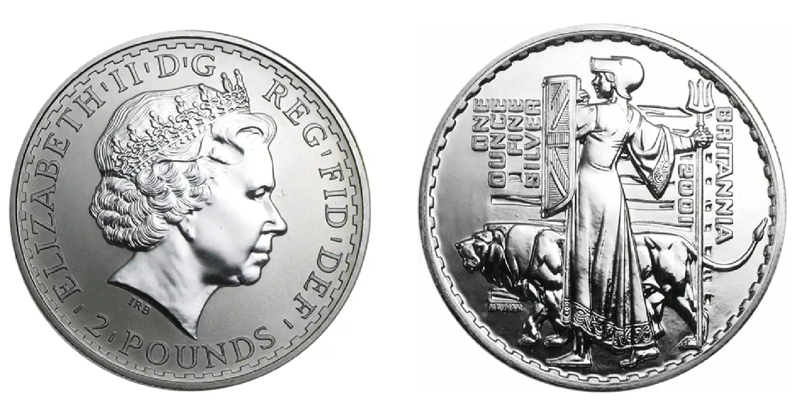 2 Pounds - Elizabeth II 4th portrait; 1 oz Fine Silver (2001) — United Kingdom
