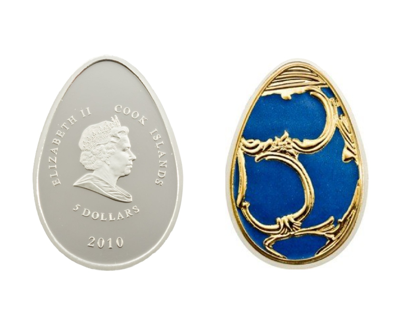 5 Dollars - Elizabeth II Egg in Blue (2010) — Cook Islands