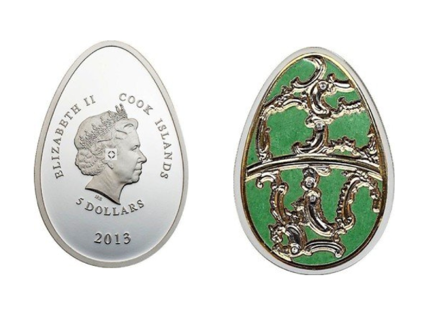 5 Dollars - Elizabeth II Egg in Olive (2013) — Cook Islands
