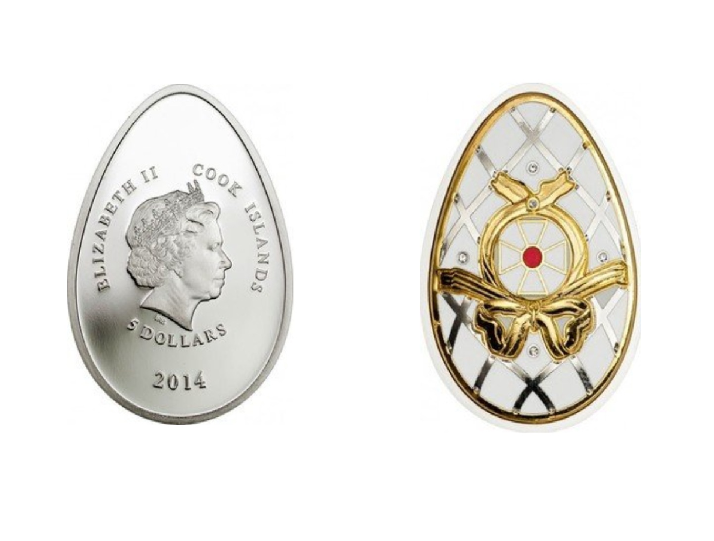 5 Dollars - Elizabeth II White Egg (2014) — Cook Islands