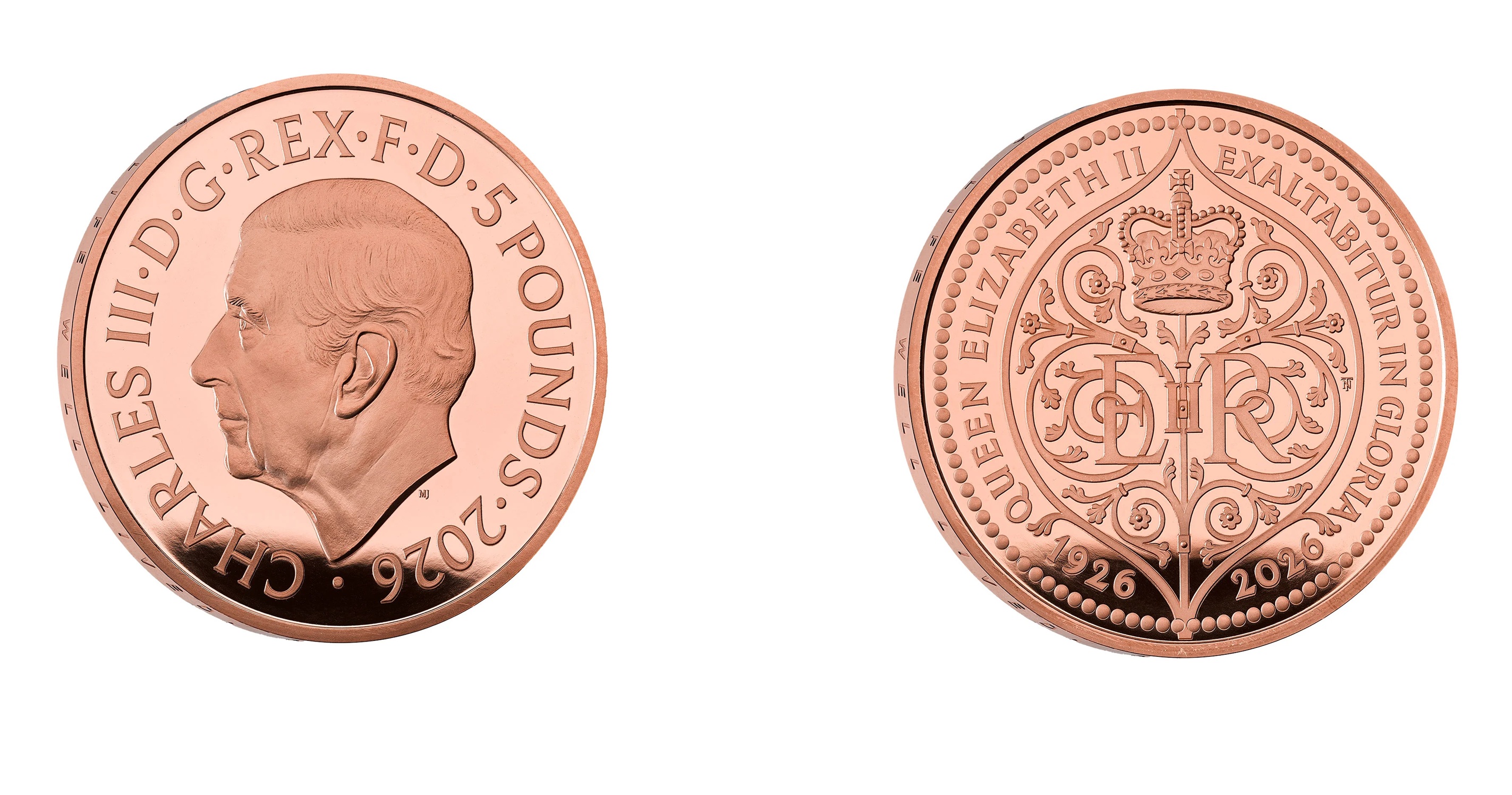 5 Pounds - Charles III 100th anniversary of Queen Elizabeth II; Gold (2026) — United Kingdom