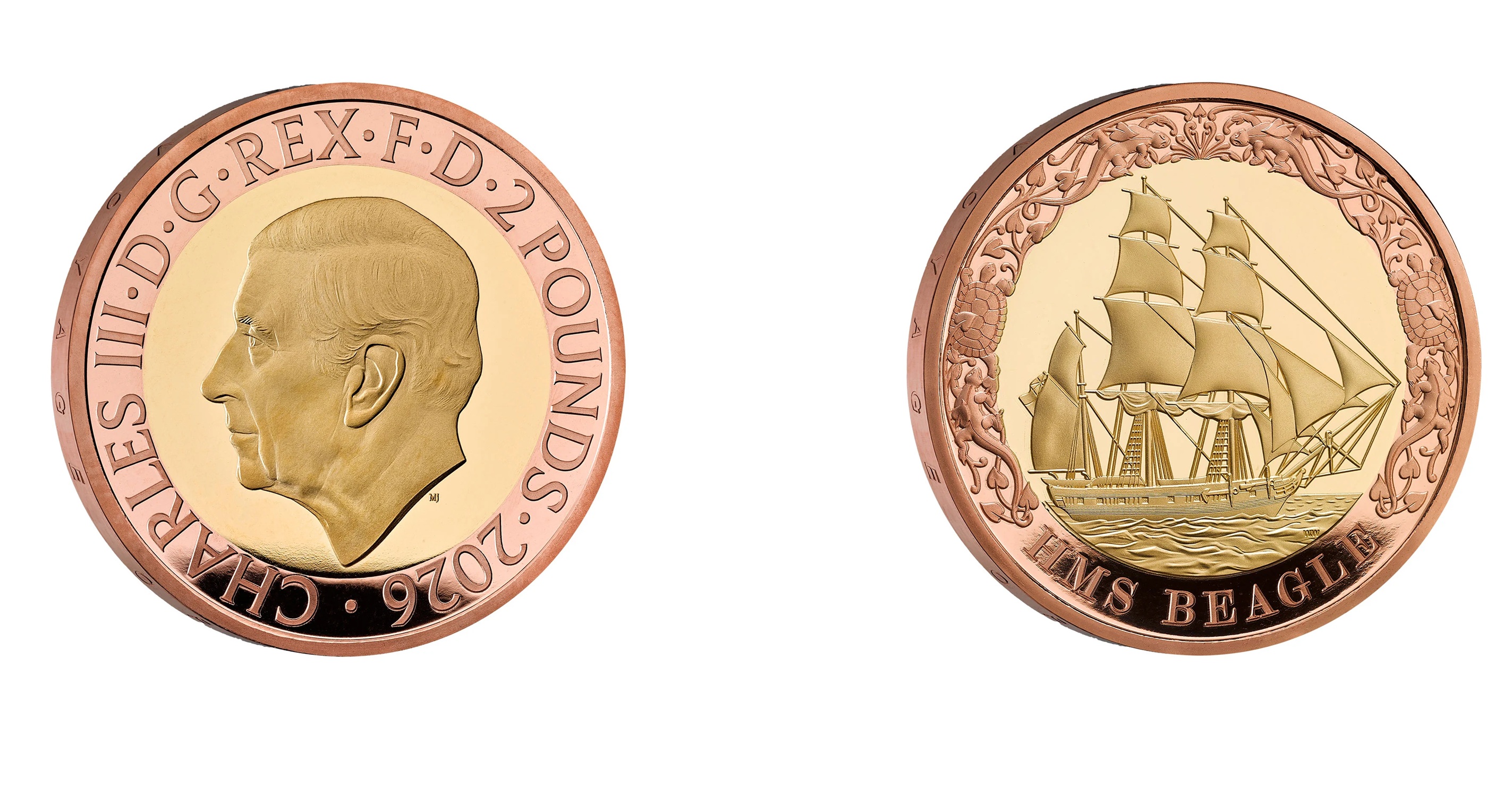 2 Pounds - Charles III HMS Beagle; Gold (2026) — United Kingdom