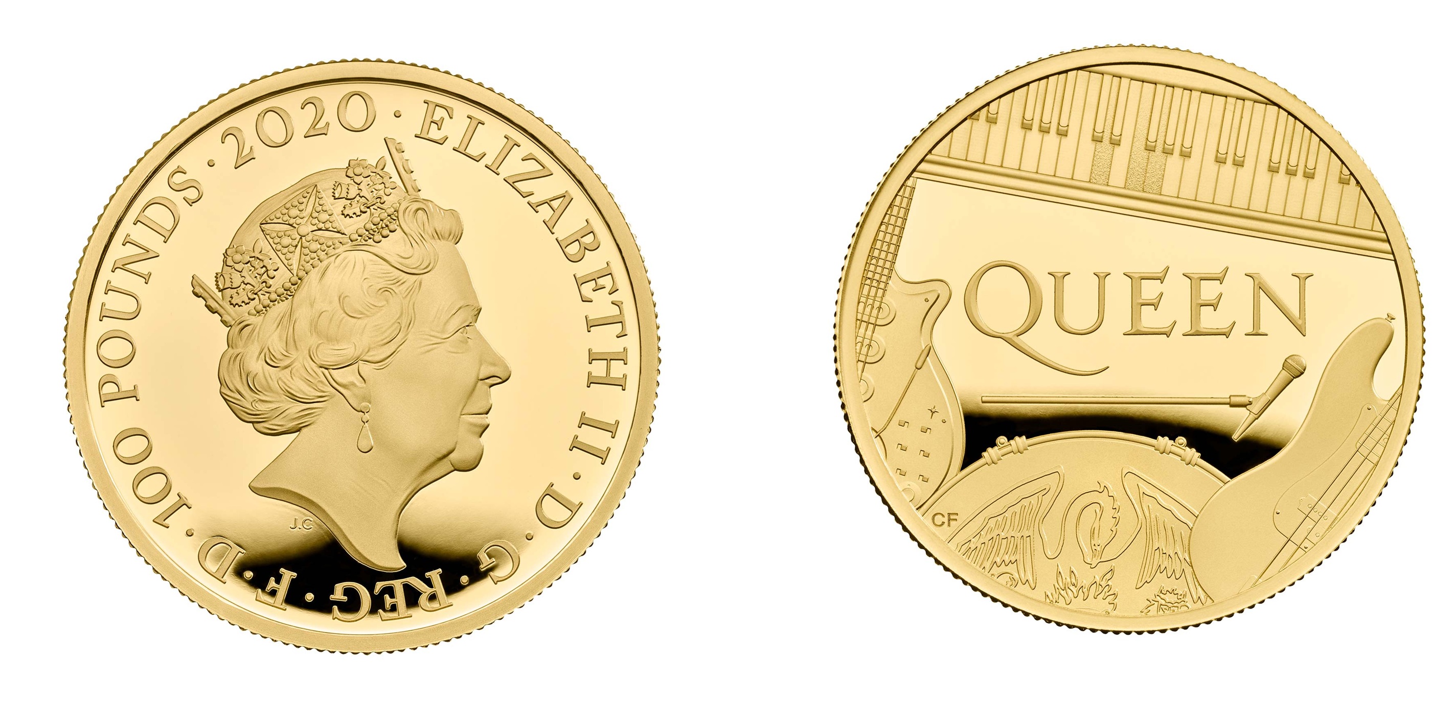 100 Pounds - Elizabeth II The band Queen; Gold (2020) — United Kingdom