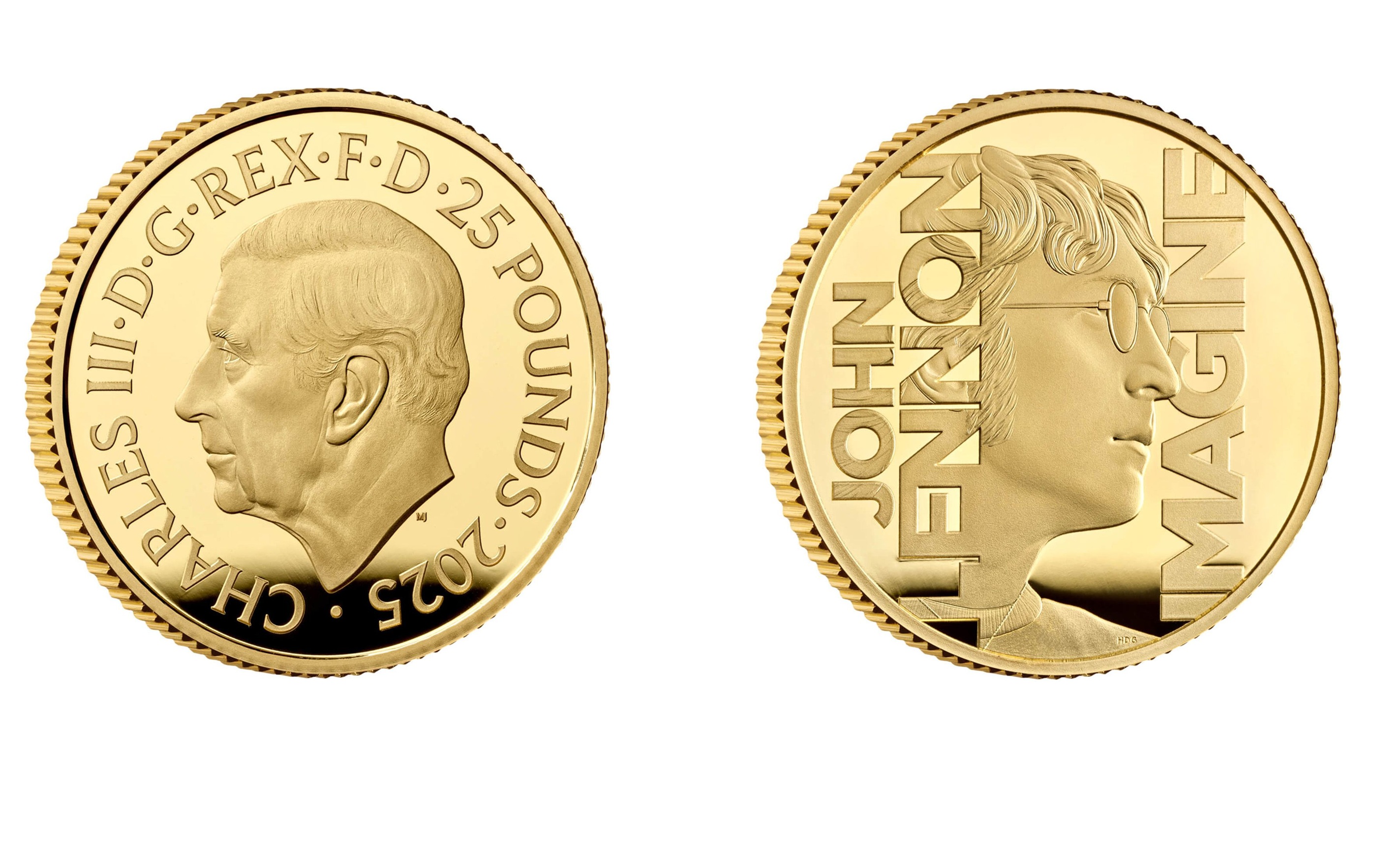 25 Pounds - Charles III John Lennon; Gold (2025) — United Kingdom