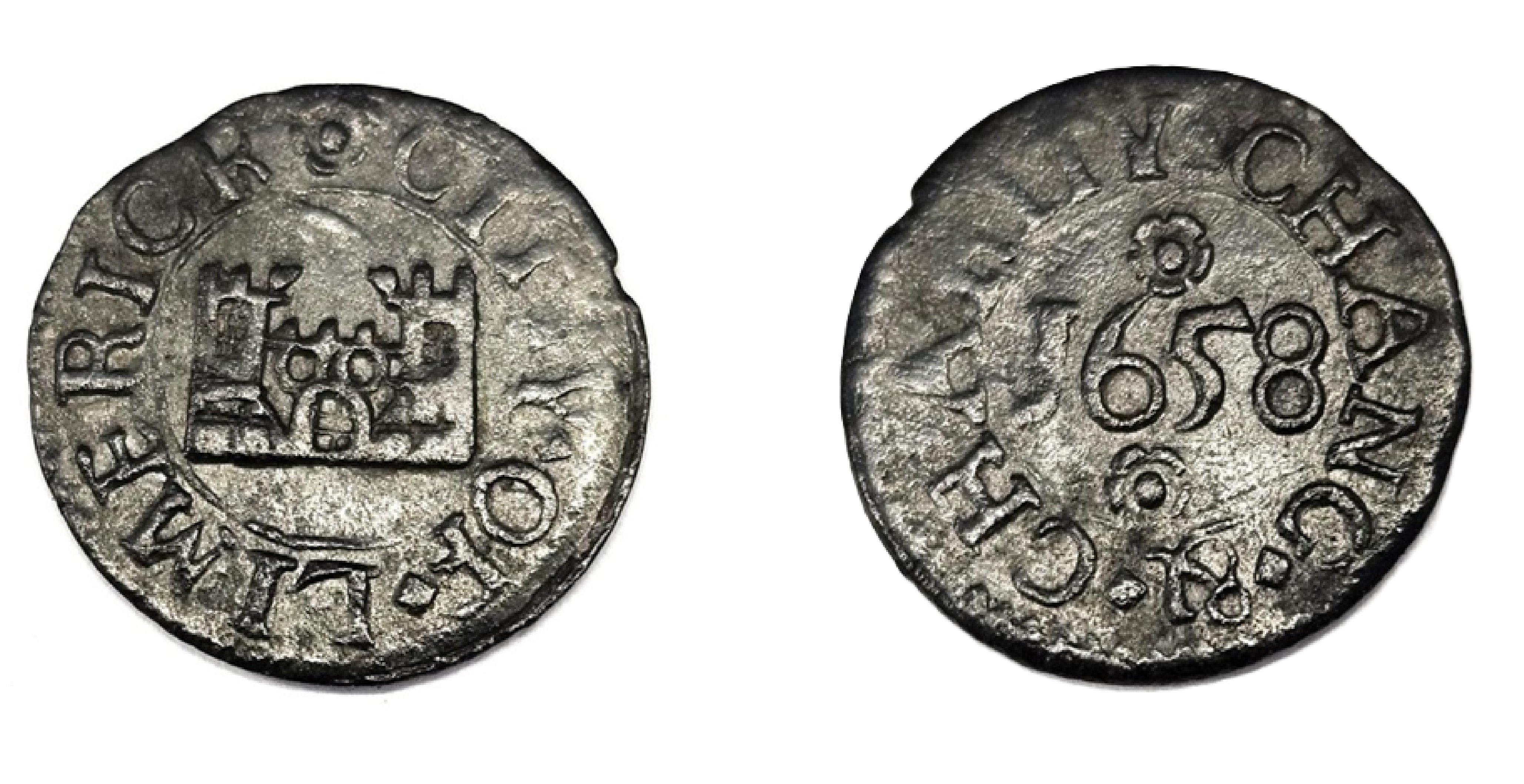 ½ Penny CITY OF LIMERICK. CASTLE. R. CHANGE & CHARITY (1658) — Ireland