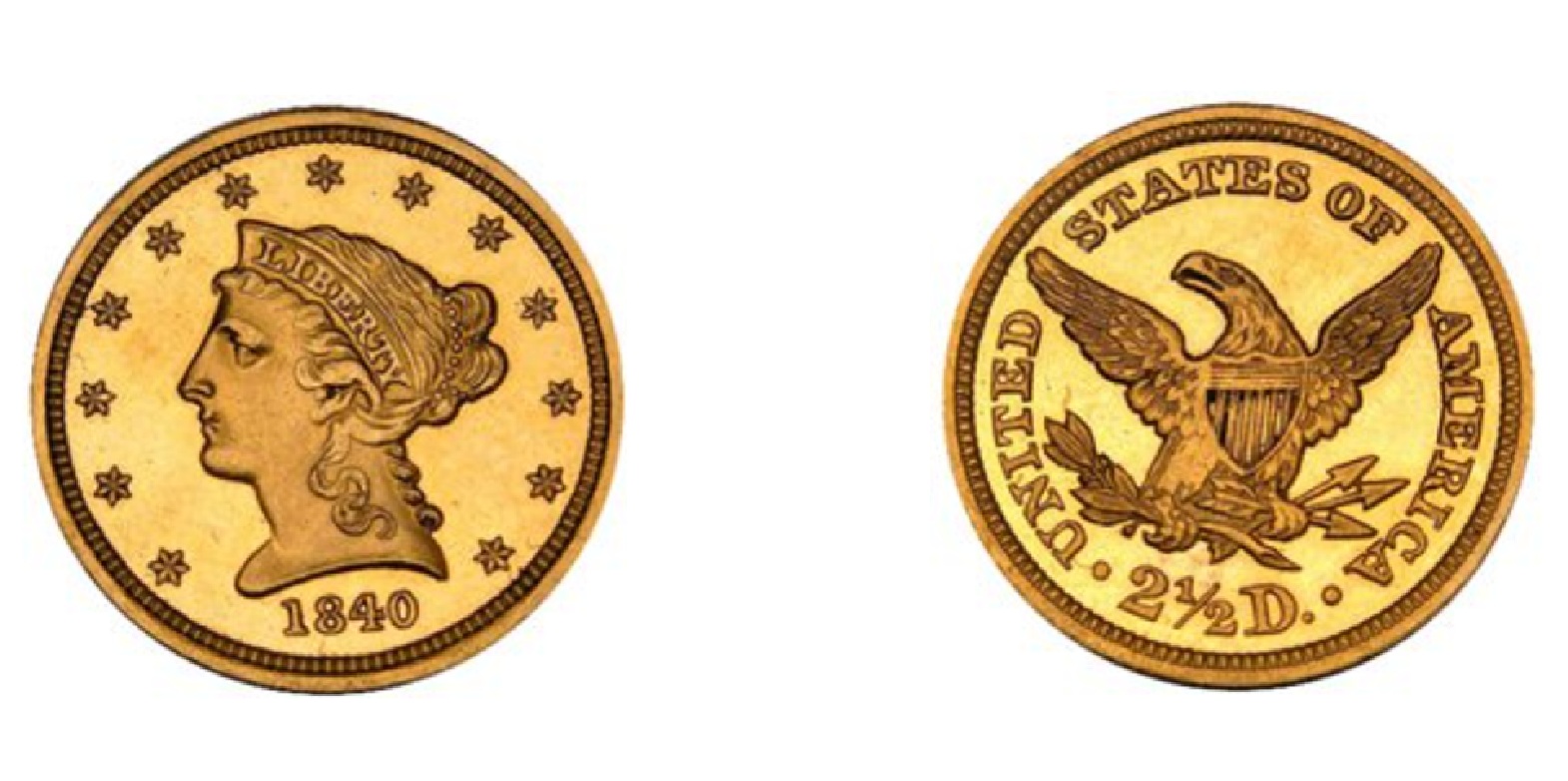2½ Dollars "Coronet Head - Quarter Eagle" (1840) — United States