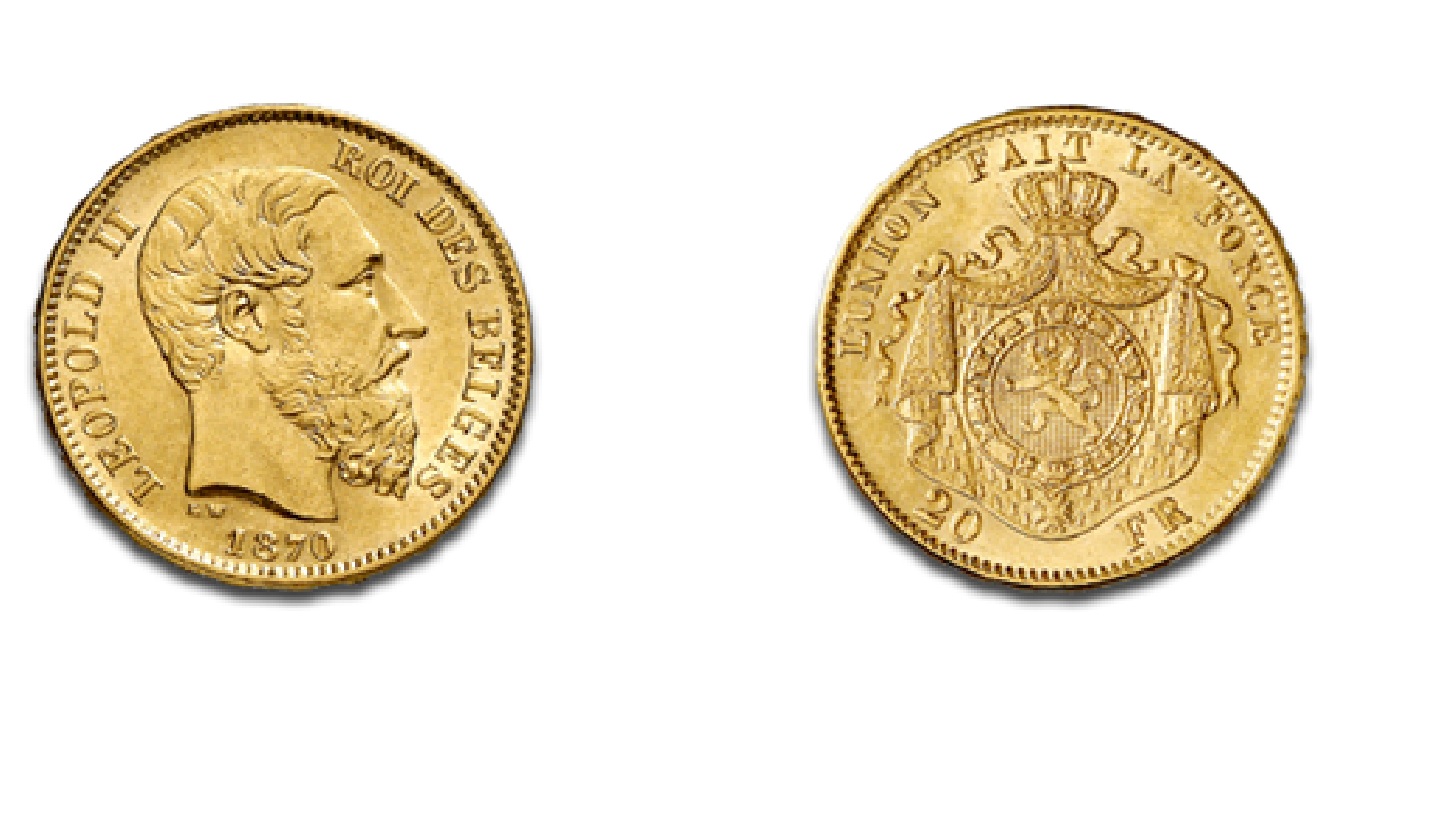 20 Francs - Léopold II heavy coarser beard (1870) — Belgium