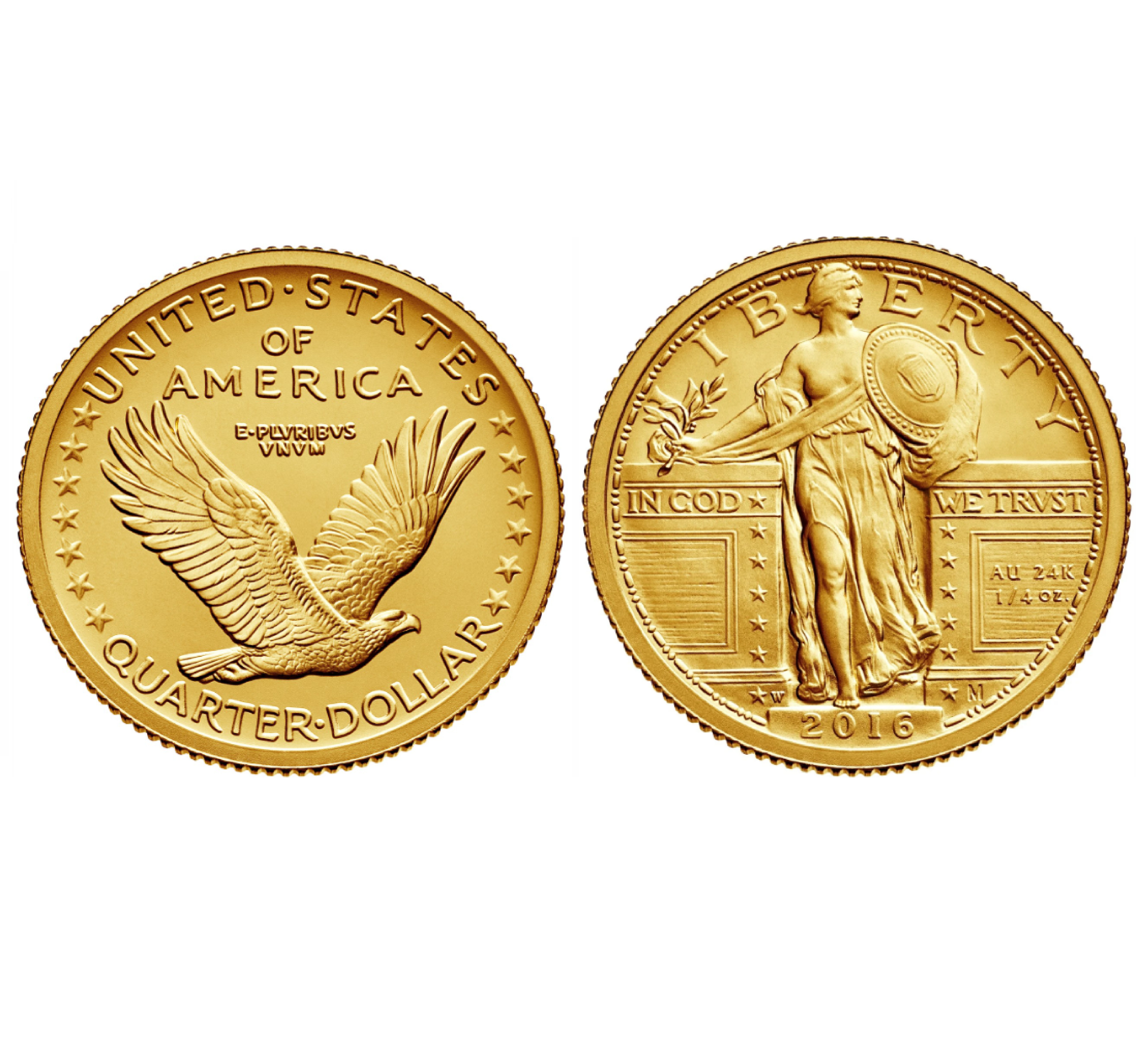 ¼ Dollar Standing Liberty Quarter Centennial; Gold (2016) — United States